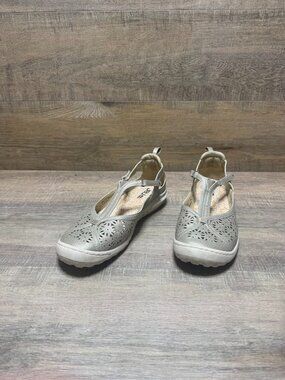 JBU Silver Laser-Cut T-Strap Flats